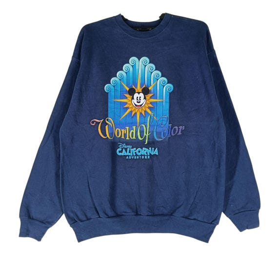 Vintage Mickey Mouse World Color Navy Blue Large Sweatshirt Mickey 