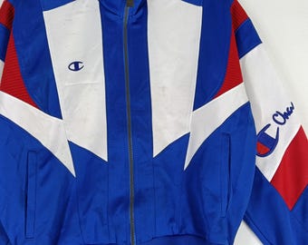 Vintage 90's Champion Blue Multicolor Medium Track Top Jacket