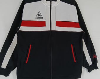 Vintage Le Coq Sportif Black Colorblock Track Top Jacket Large Le
