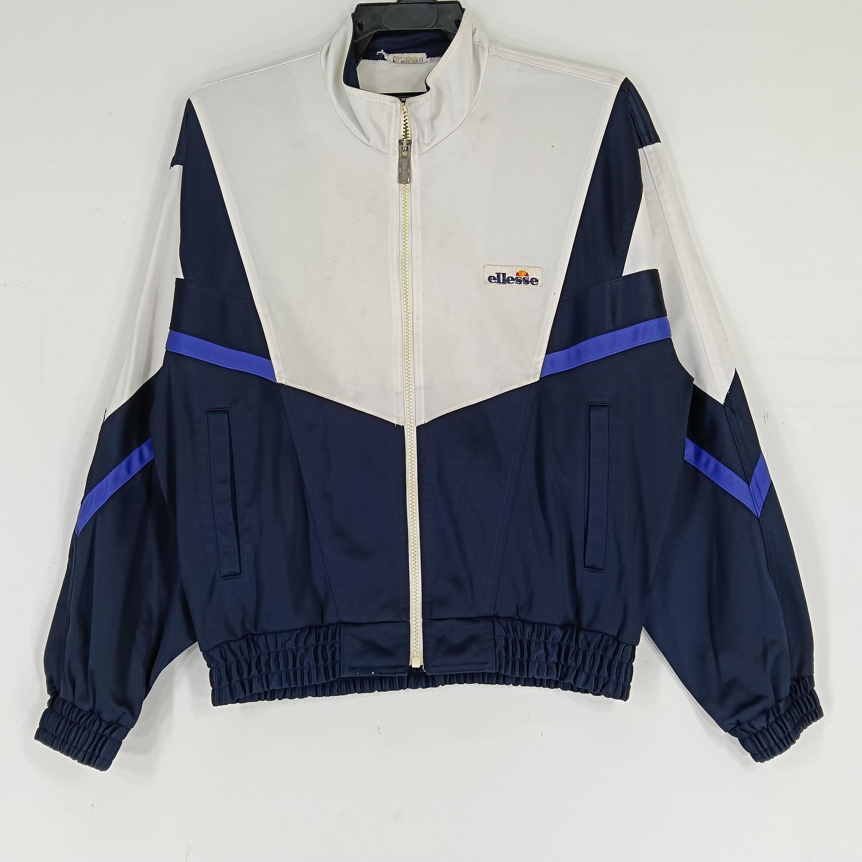 Vintage 90's Ellesse Track Top Navy Blue White Large Jacket