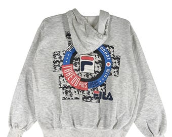 Vintage 90's Fila Biella Italia Grey Medium Sweatshirt Fila Italia Hoodie Sportwear Sport Hooded Sweater Pullover Crewneck Size M