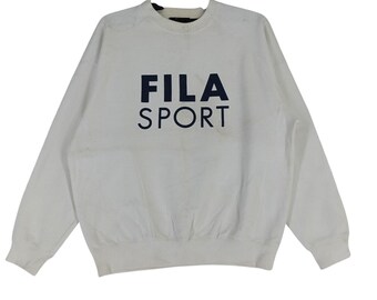 Vintage 90's Fila Biella Italia White Large Sweatshirt Fila Sport Sweater Sportwear Pullover/Crewneck/Sweatshirt Size L