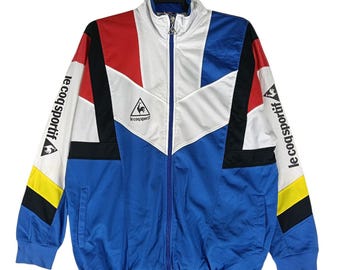 Vintage 90's Le Coq Sportif Track Top Multicolor Large Jacket Le Coq Sportif Zipper Jacket Windbreaker Sportwear Sport Jacket Size L