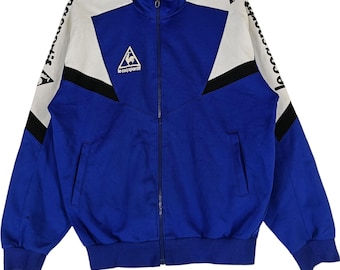 Vintage 90er Jahre Le Coq Sportif Blaue Trainingsjacke Le Coq Sportif Logo Reißverschlussjacke Multicolor Sportwear Sportjacke Größe M