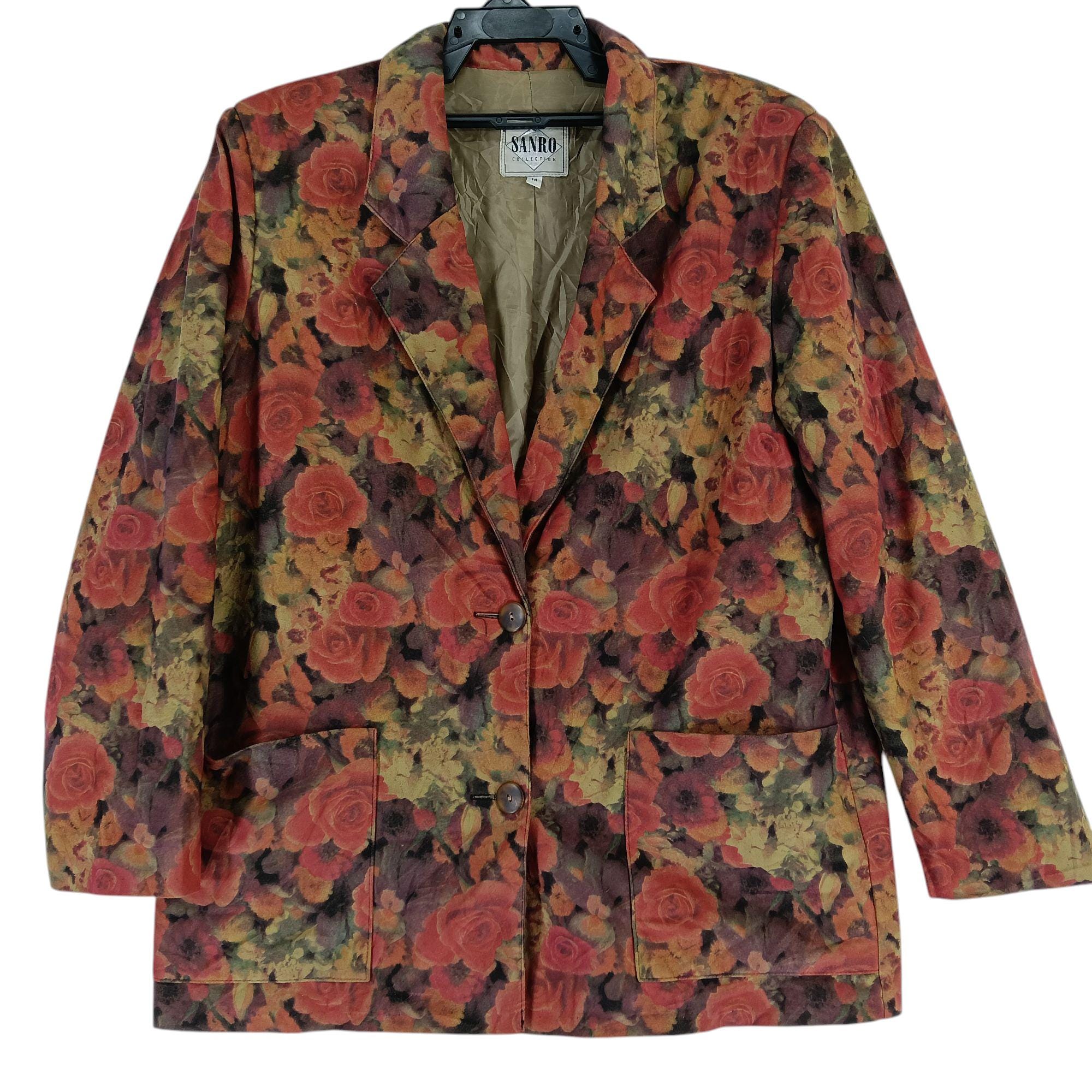 Vintage 90's Sanro Flowers Coat Jacket Medium Floral Overprint