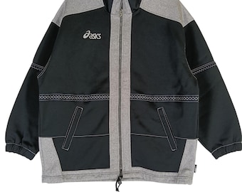 Vintage 90's Asics Japanese Black Track Top Large Jacket Asics Sportswear Sport Zipper Jacket Size L