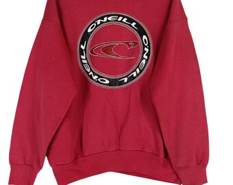 Vintage 90&#39;s Oneill Surfing Red Large Sweatshirt Oneill Surfboarding Logo Hawaiian Hawaii Pullover/Crewneck/Sweater/Size L