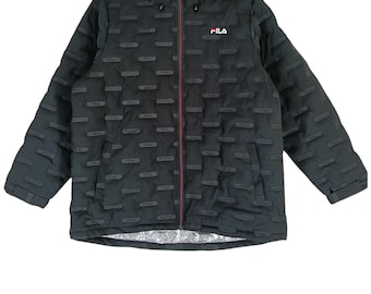 Vintage Fila Biella Italia Svart Stor jacka Fila Sportwear Zipper Jacka Sportjacka med luva storlek L