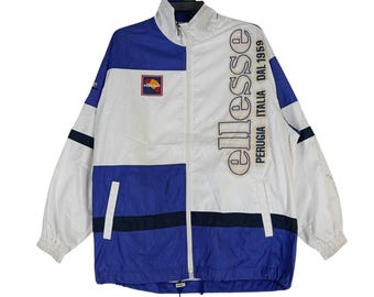 Vintage 90's Ellesse Blue White Large Windbreaker Ellesse Italia