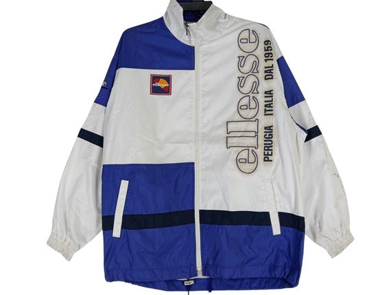 Vintage 90's Ellesse Blue White Large Windbreaker Ellesse Italia