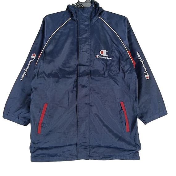 Vintage Champion Navy Blue Small Windbreaker Zipper Hooded Jacket