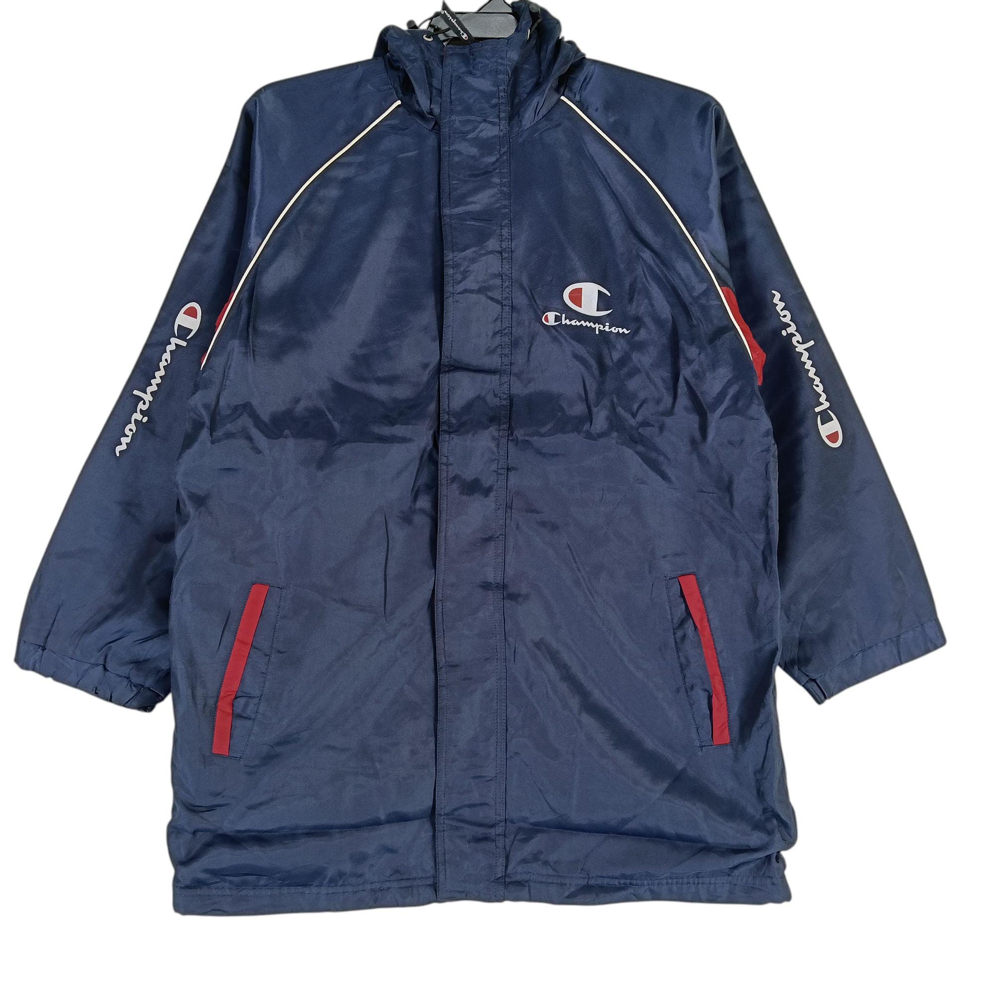 Vintage Champion Navy Blue Small Windbreaker Zipper Hooded Jacket