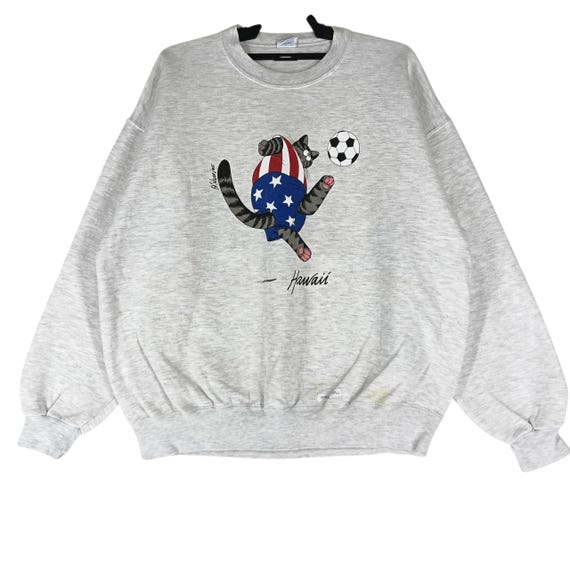 Vintage 90's Crazy Shirt Cat Football Grey Large Sweatshirt Crazy
