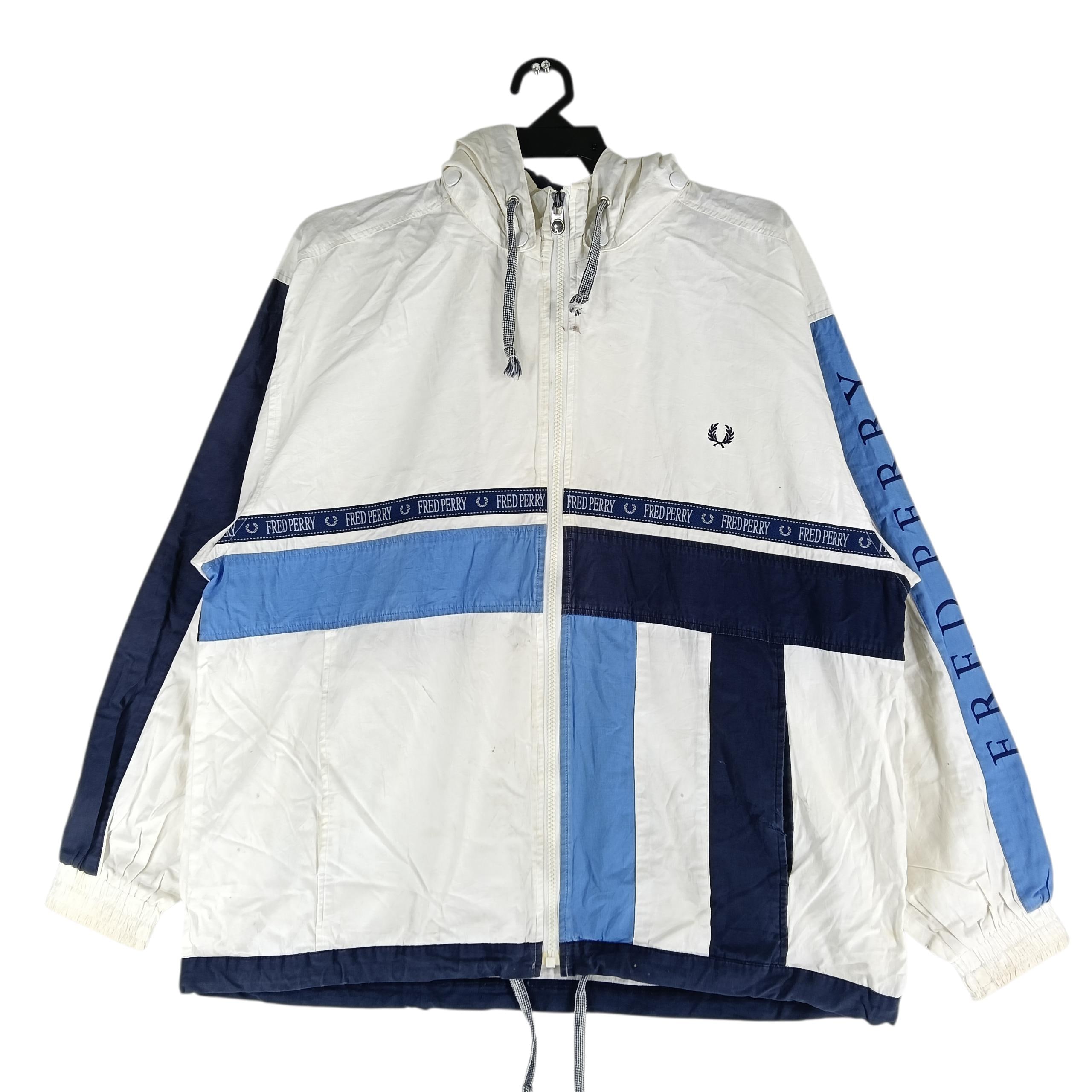 Vintage 90's Fred Perry White Blue Medium Jacket Fred Perry Zipper
