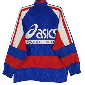 Chaqueta deportiva vintage de fútbol Asics de los 90, multicolor, talla XL.