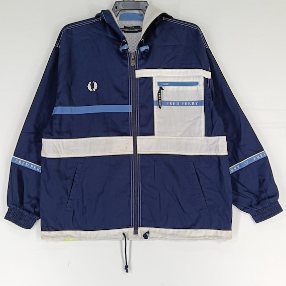 Vintage 90's Fred Perry White Blue Small Jacket Fred Perry Zipper