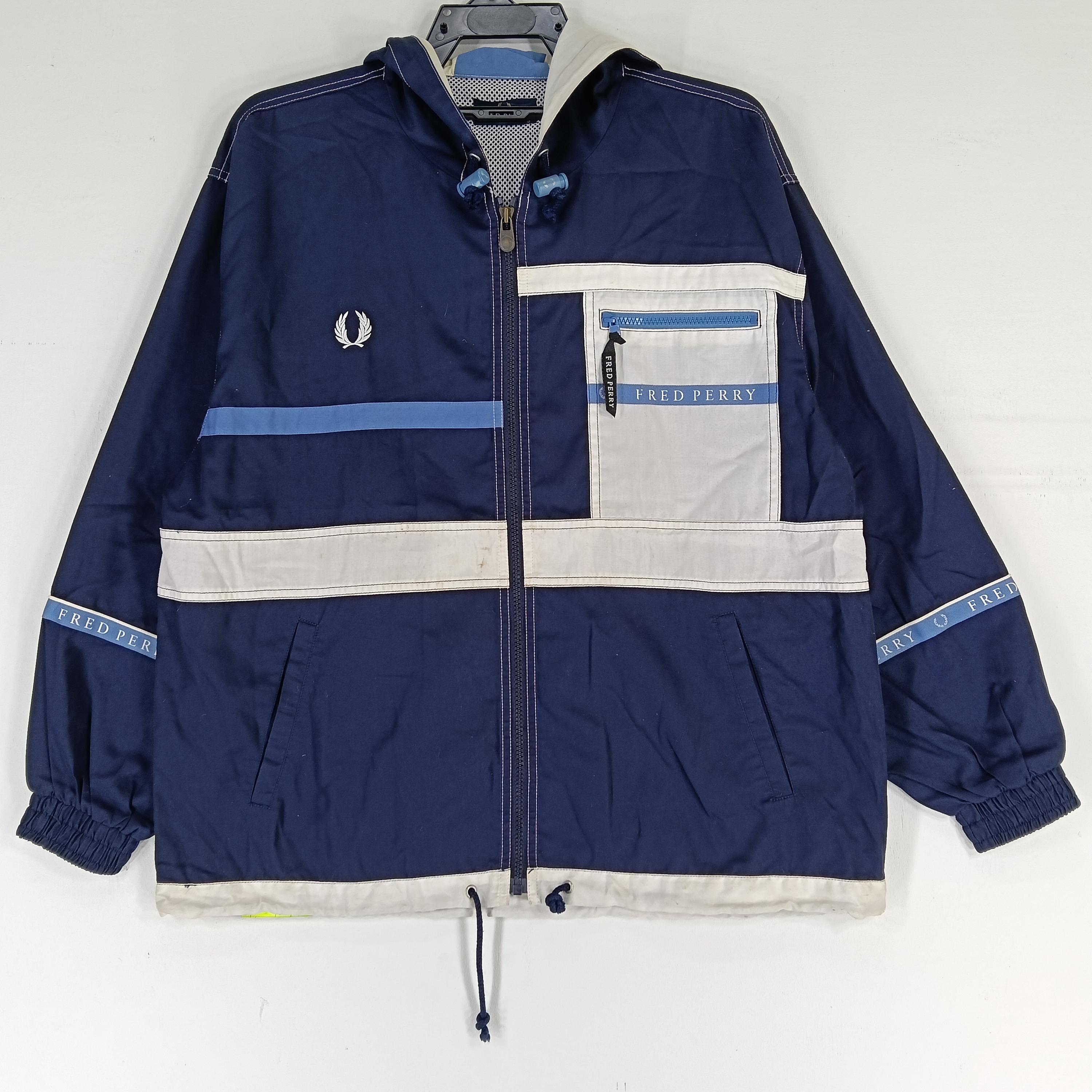 Vintage 90's Fred Perry White Blue Small Jacket Fred Perry Zipper