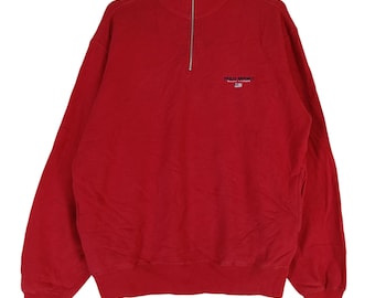 Vintage 90's Polo Sport Ralph Lauren Red Medium Sweatshirt Ralph Lauren Half Zipper Sweater Pullover Sportwear Crewneck/Sweatshirt Size M
