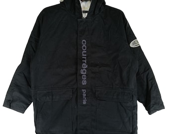 Vintage 90's Courreges Black Medium Jacket Courreges Jacket Double Pocket Zipper Hoodie Jacket Coat Windbreaker Jacket Size M
