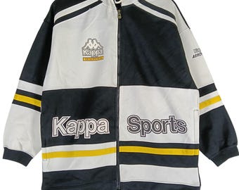 Vintage Kappa Sport Italia Black White Jacket Windbreaker Large 1990's Kappa Big Logo Track Top Kappa  Sportswear Kappa Light Jacket Size L