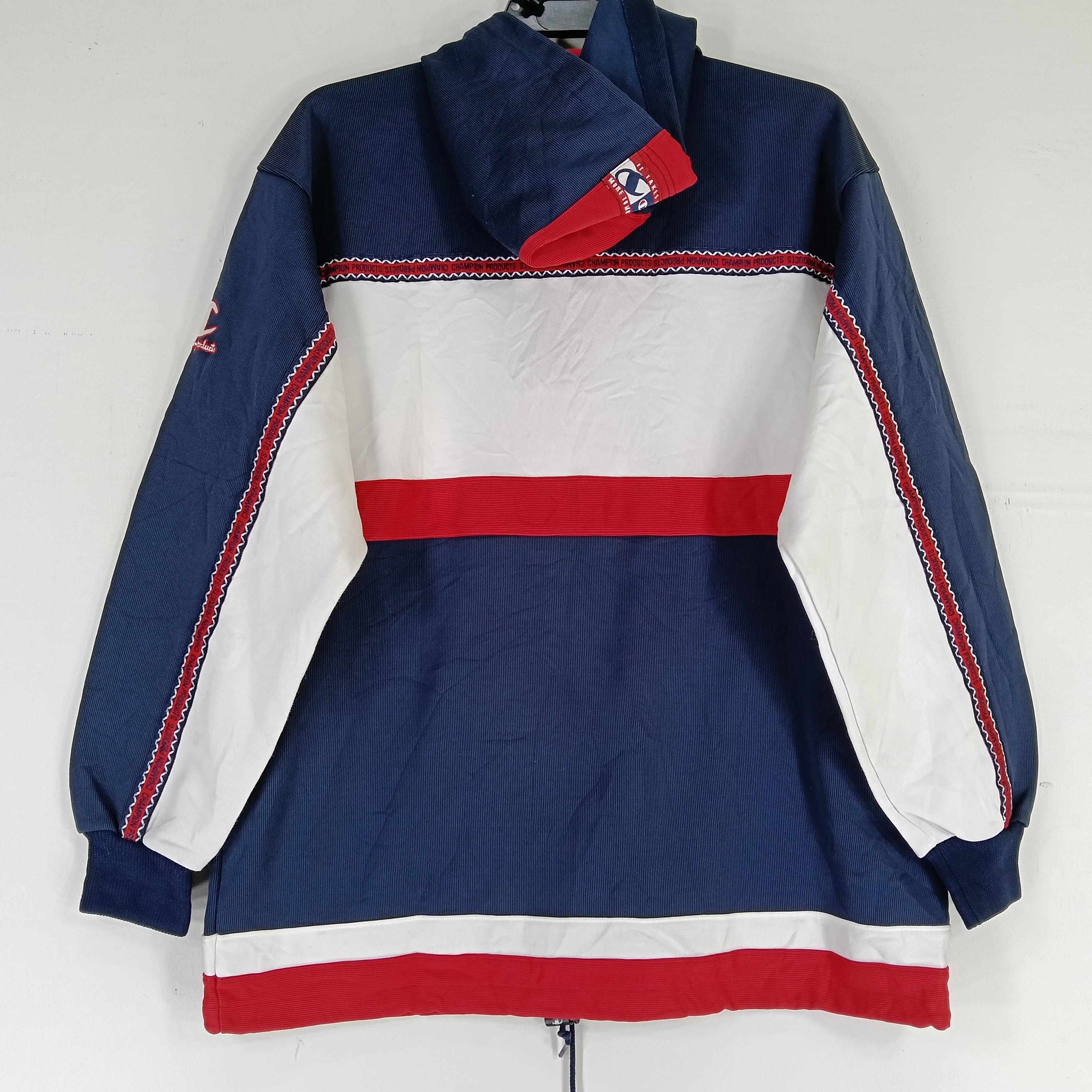 Vintage 90's Champion Navy Blue Multicolour Large Champion Zipper