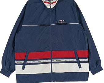 Vintage 90er Jahre Fila Biella Italia Navy Blau Multicolor Große Windjacke Fila Sportwear Sport Zipper Jacke Fila Windbreaker Jacke Size L