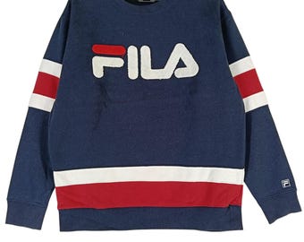 Vintage Fila Biella Italia Embroidery Spell Out Navy Blue Large Sweatshirt Fila Sportwear Pullover/Crewneck/Sweater/Sweatshirt Size L