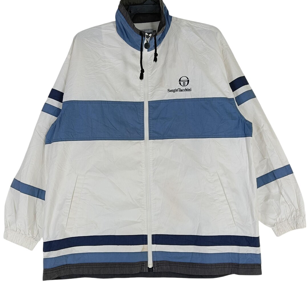 Vintage 90's Sergio Tacchini White Blue Medium Windbreaker Sergio