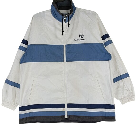Vintage 90's Sergio Tacchini White Blue Medium Windbreaker Sergio