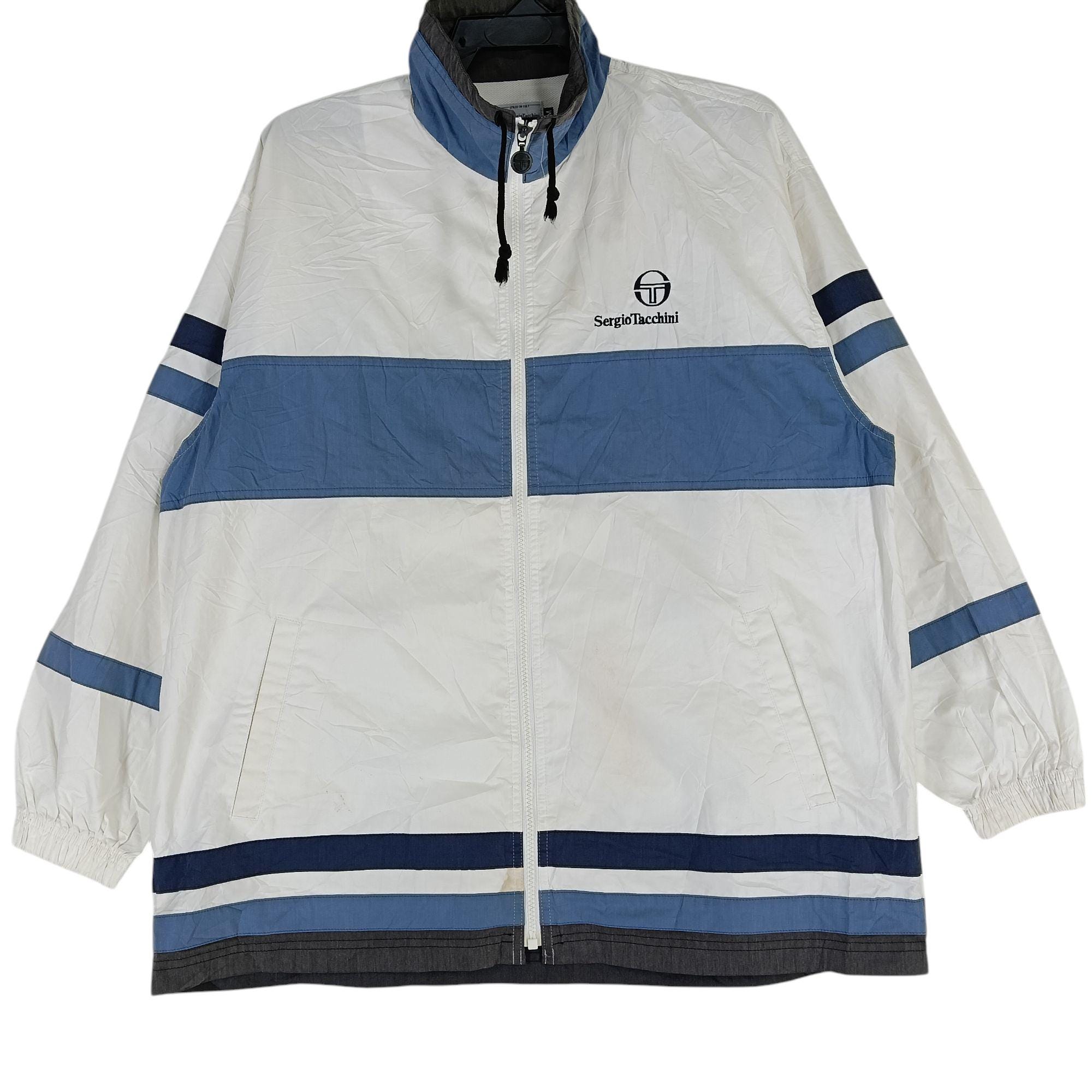 Vintage 90's Sergio Tacchini White Blue Medium Windbreaker Sergio