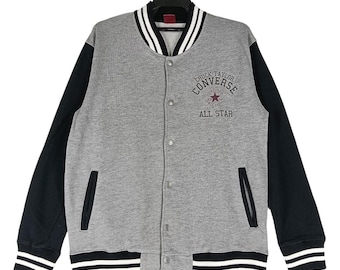 Chaqueta Converse Chuck Taylor Varsity gris grande vintage, chaqueta Converse con botones, chaqueta con doble bolsillo, chaqueta Converse All Star talla L
