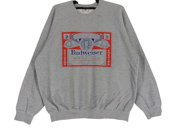 Vintage 90er Jahre Budweiser Genuine King Of Beer Logo Grau Großes Sweatshirt Welt größte verkaufte Bier Pullover / Pullover / Rundhalsausschnitt / Size L