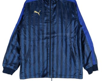 Vintage 90's Puma Moewe Football Club Navy Blue Large Jacket Puma Zipper Windbreaker Puma Logo Jacket Size L