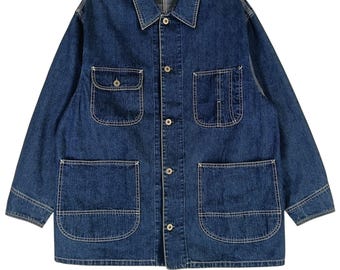 Vintage Blue Maison Chore Denim Workers Jacket Medium Style Workers Indigo Denim Jacket Workwear Casual Four Pocket Size M