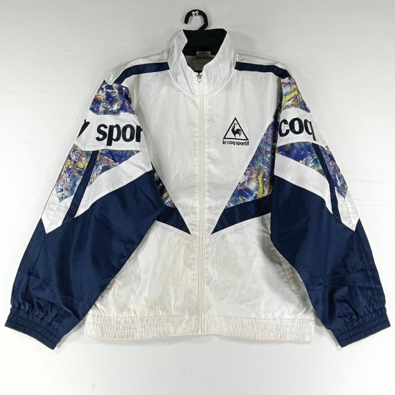 Vintage 90's Le Coq Sportif White Multicolor Large Windbreaker Le