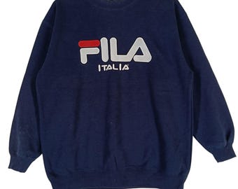 Vintage 90's Fila Biella Italia Navy Blue Medium Sweatshirt Fila Sportswear Sport Embroidery Spell Out Fila Pullover/Crewneck/Sweater/Size M