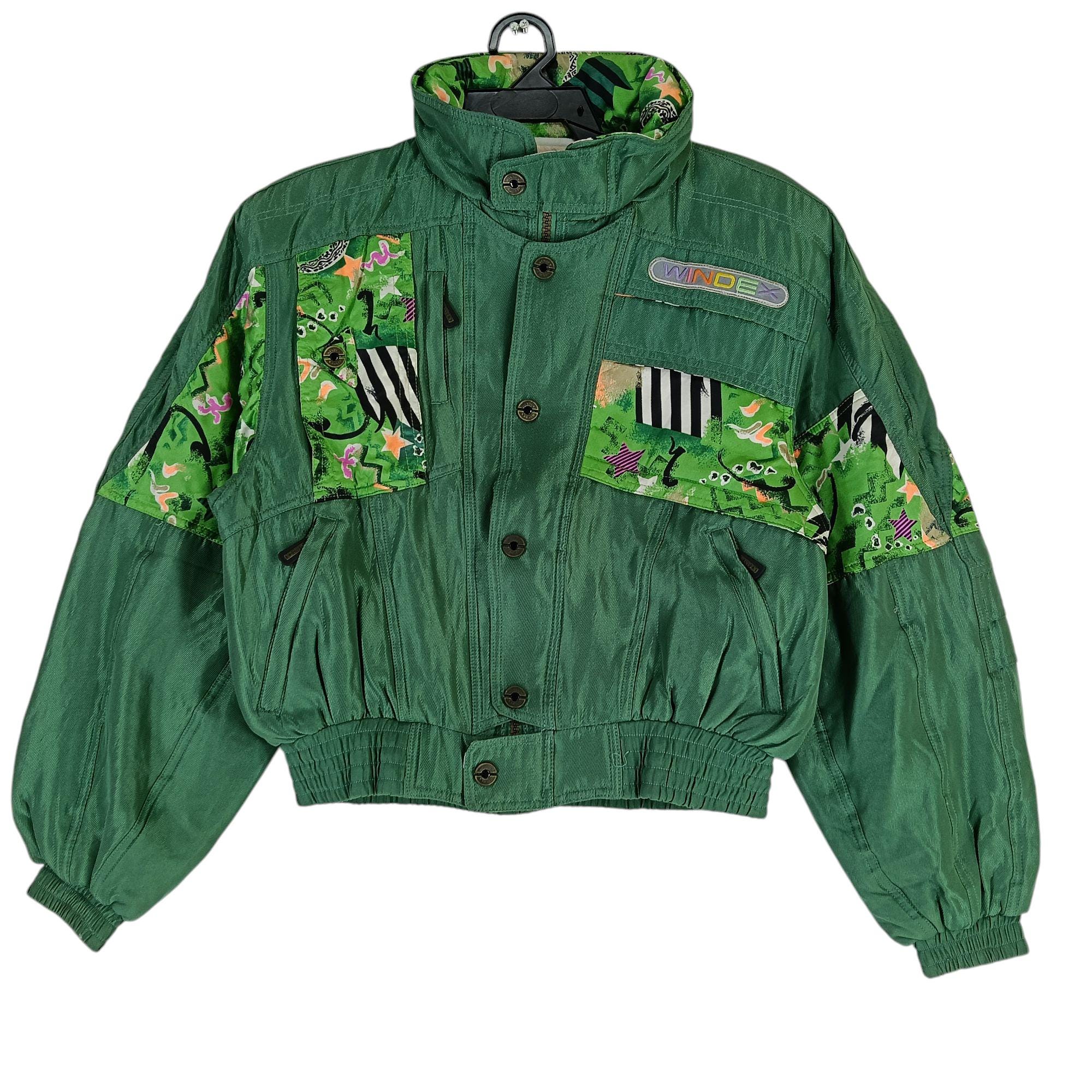 Vintage 90's Windex Pro Ski Green Flower Multipocket Large Jacket