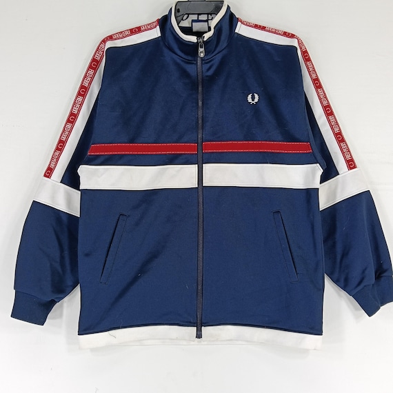 トップス Fred Perry 80s track jacket good color Vintage 90's Fred Perry Jaspo Track Top Navy Blue Multicolor Small