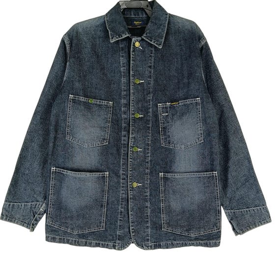 Vintage 90's Oshkosh Black Denim Chore Large Jacket Denim Button