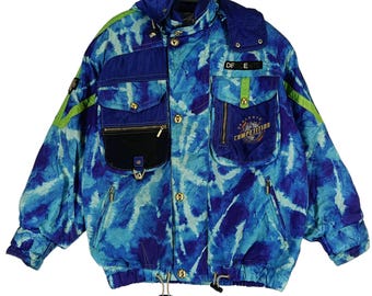 DESCENTE 80s/90s/パデットジャケット/スキーウェア Vintage 90's Descente Ski Jacket Blue Overprint Multipocket Large
