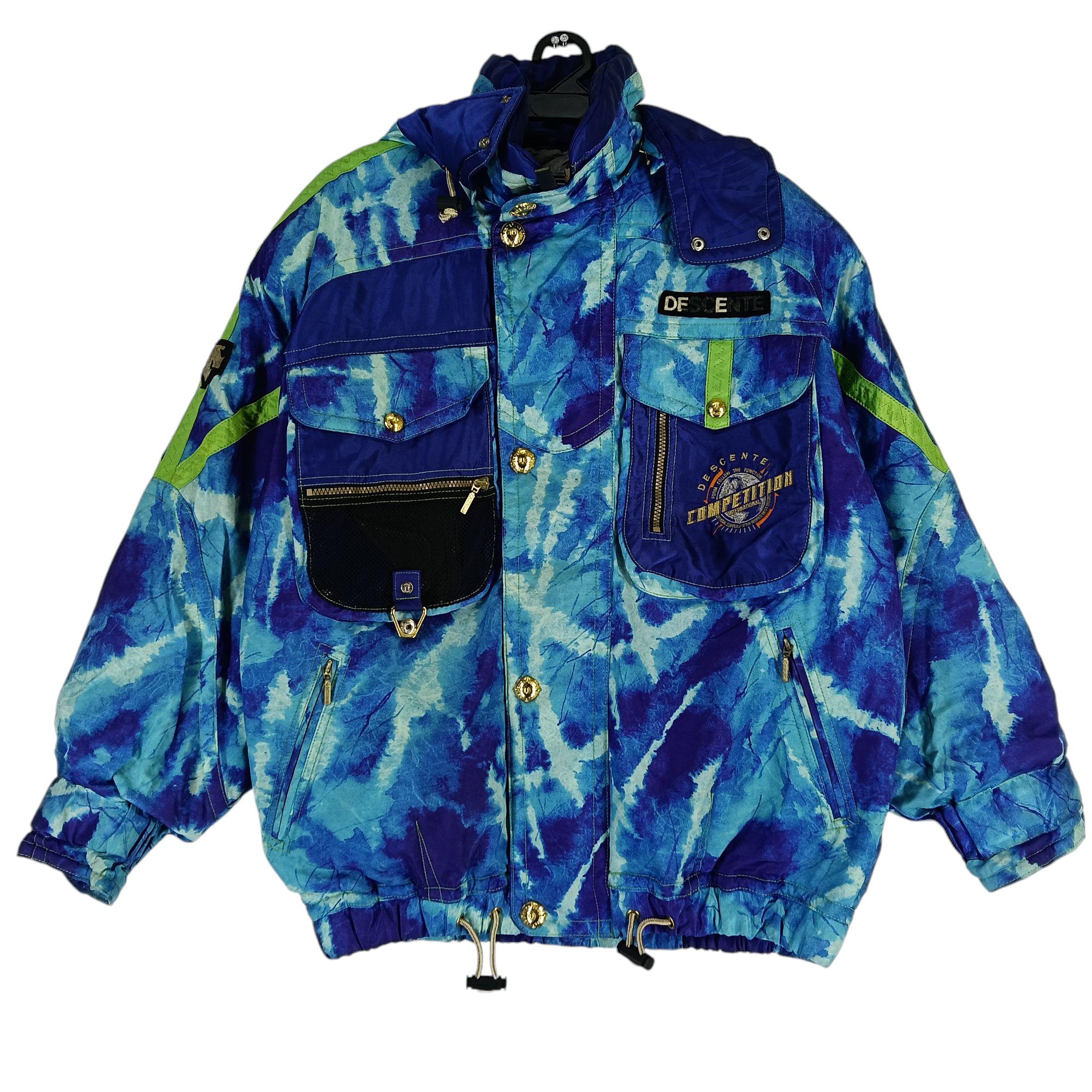 Vintage 90's Descente Ski Jacket Blue Overprint Multipocket Large