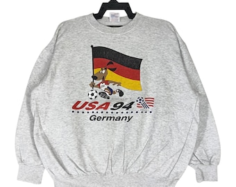 Vintage 90er World Cup USA Deutschland 94 Fußball Grau Großes Sweatshirt Germany USA Football Pullover Pullover Crewneck Sweatshirt Größe L