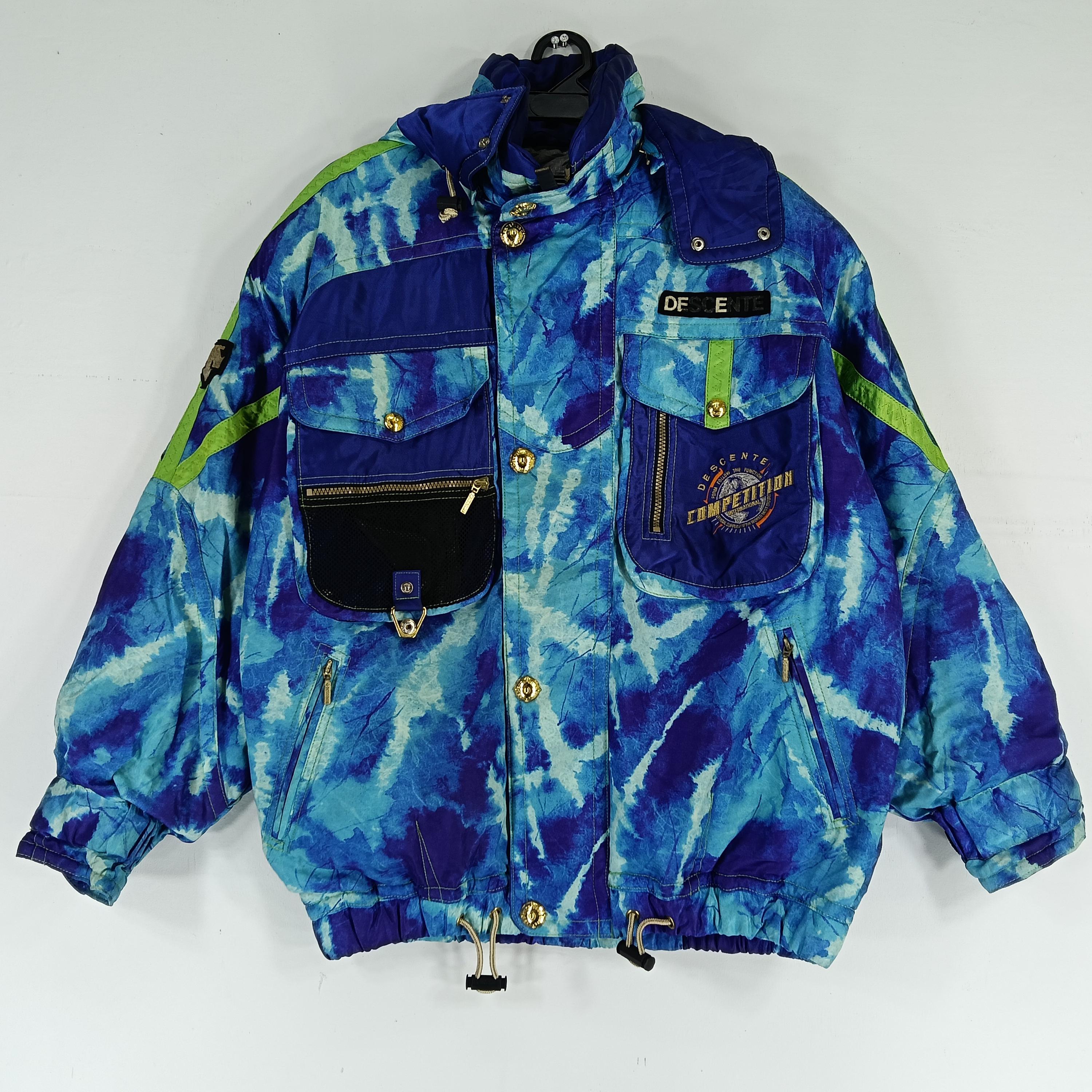 Vintage 90's Descente Ski Jacket Blue Overprint Multipocket Large