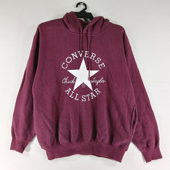 Vintage 90's Converse All Star Hoodie Maroon Medium Sweater