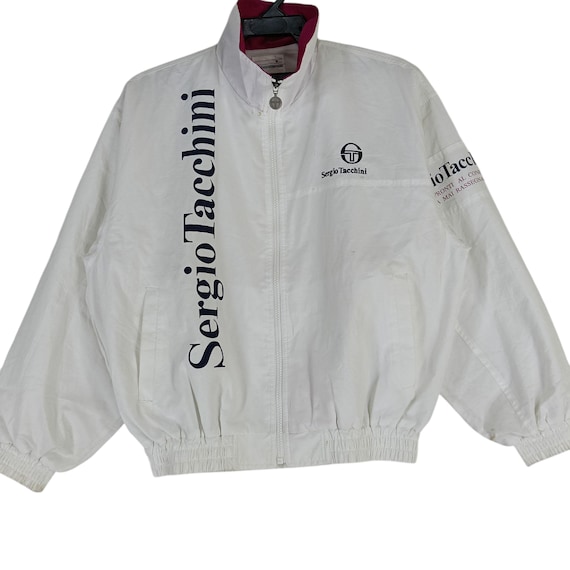 Vintage 90's Sergio Tacchini Pink White Large Windbreaker Zipper