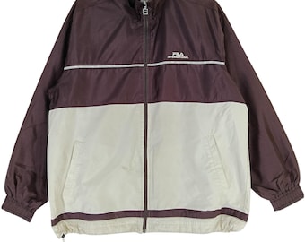 Vintage 90's Fila Biella Italia International Brown Medium Windbreaker Fila Zipper Jacket Sport Sportwear Windbreaker Size M