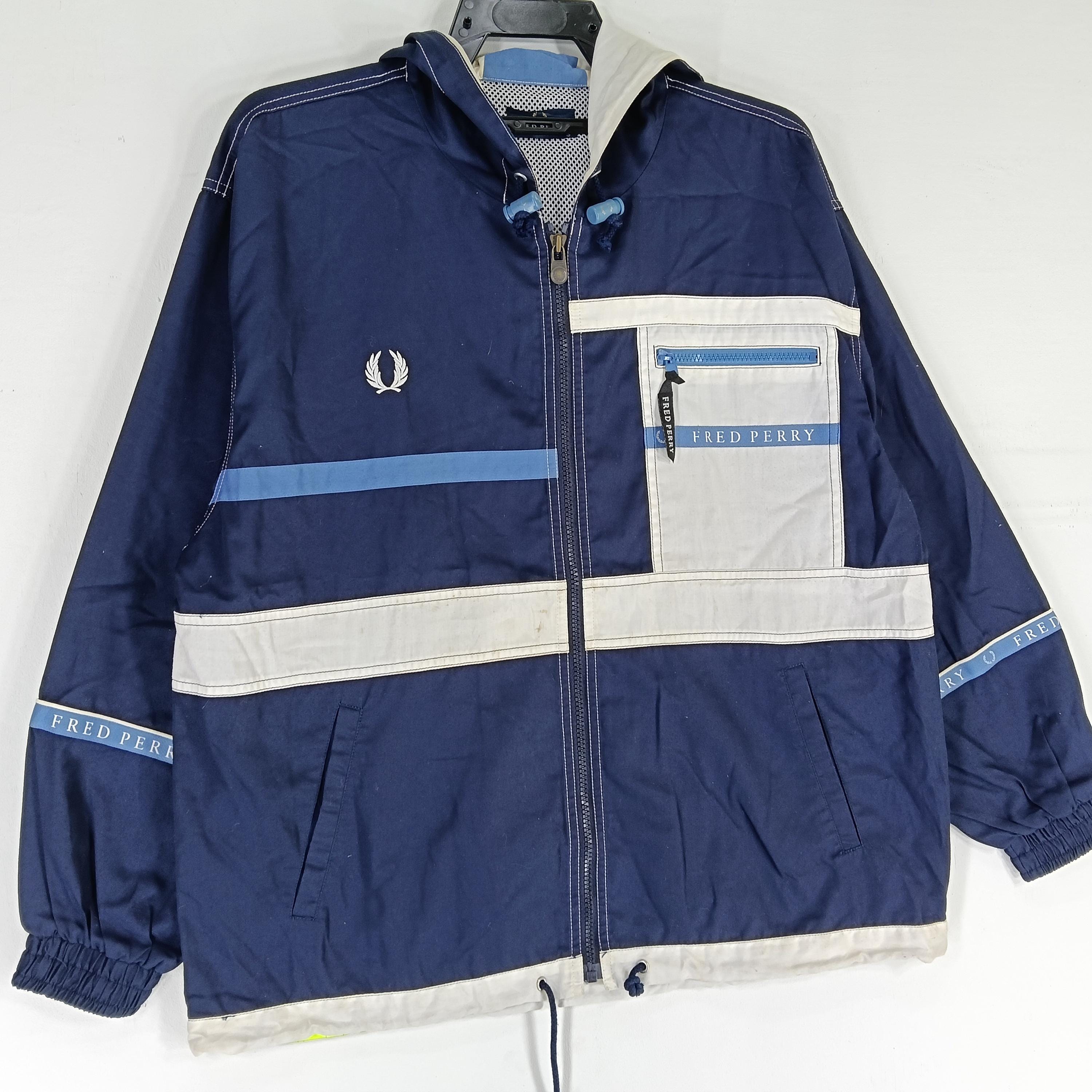 Vintage 90's Fred Perry White Blue Small Jacket Fred Perry Zipper