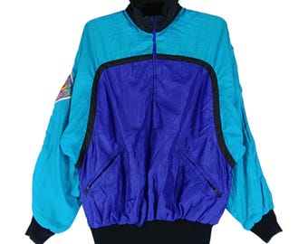 Vintage 90s Windbreaker Jacket Small Multicolor Apparel Sportswear Funky Retro Light Training Jacket Windbreaker Zipper Jacket Size S