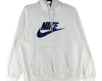 Bluza z kapturem Nike Swoosh Big Logo Vintage Y2K w kolorze białym, średniej wielkości, z haftowanym logo Nike Swoosh Big Logo, sportowa, z kapturem i okrągłym dekoltem, rozmiar M