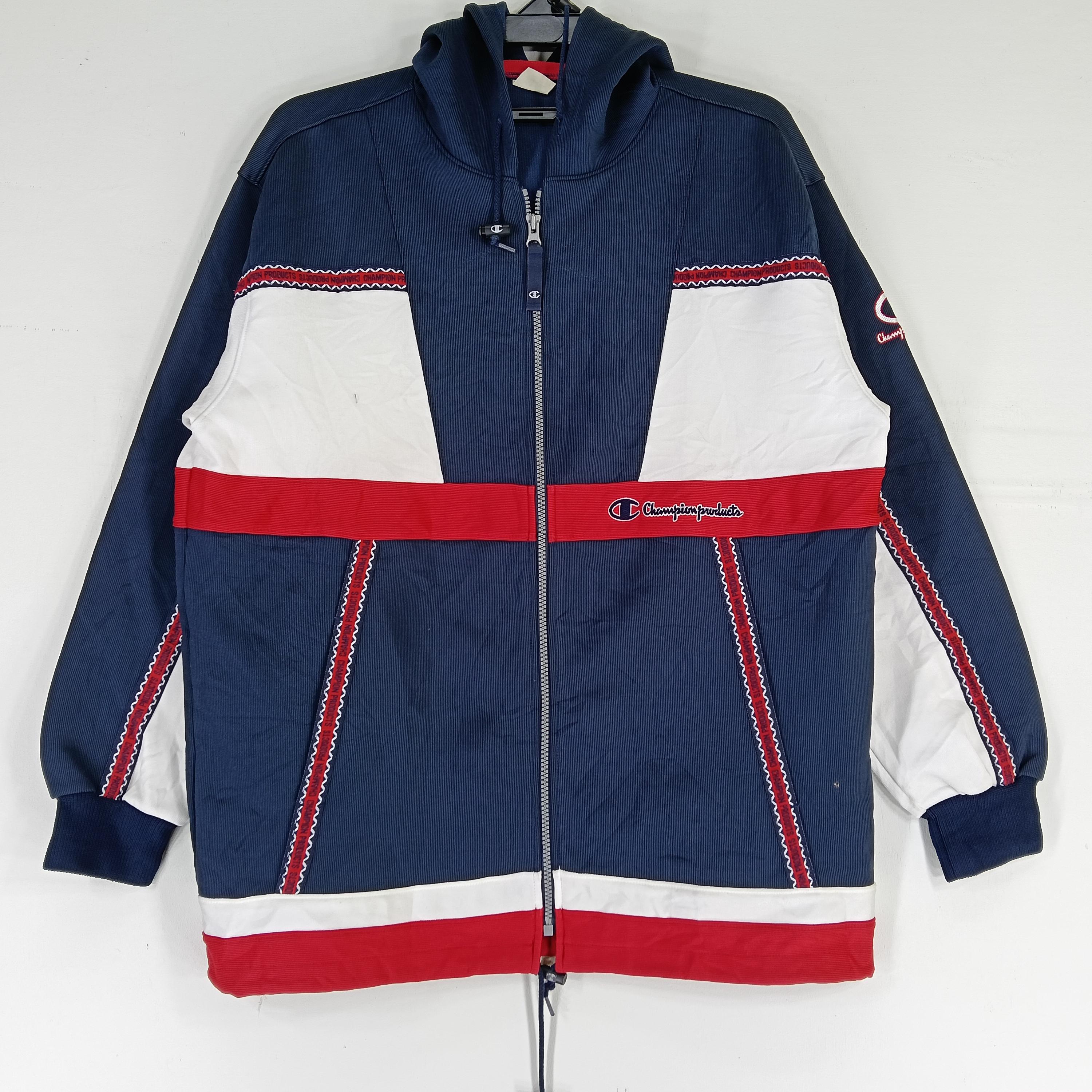 Vintage 90's Champion Navy Blue Multicolour Large Champion Zipper